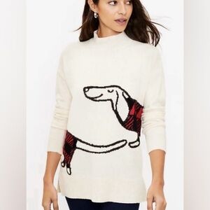 LOFT Cream and Black Dachshund Dog Tunic Sweater